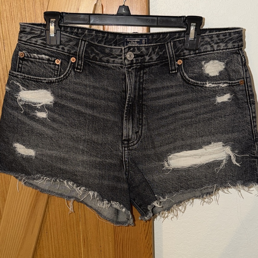 Abercrombie & Fitch Black Distressed Cutoff Denim Shorts